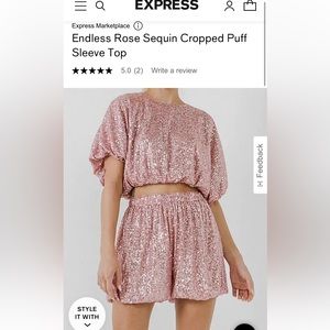 Cropped puff sleeve pink sequin top